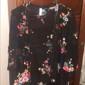 Sheer black floral cover up with fridge